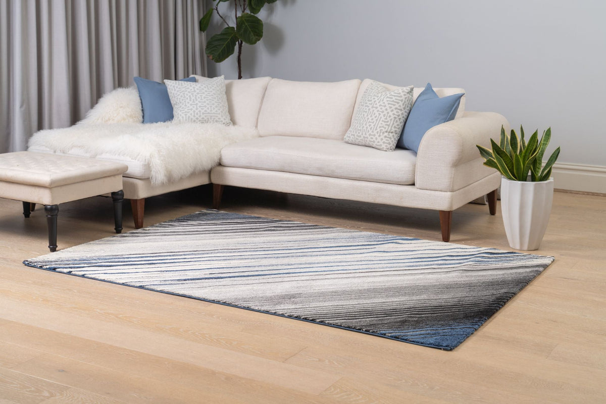 Delano Blue Grey Lines Modern Rug