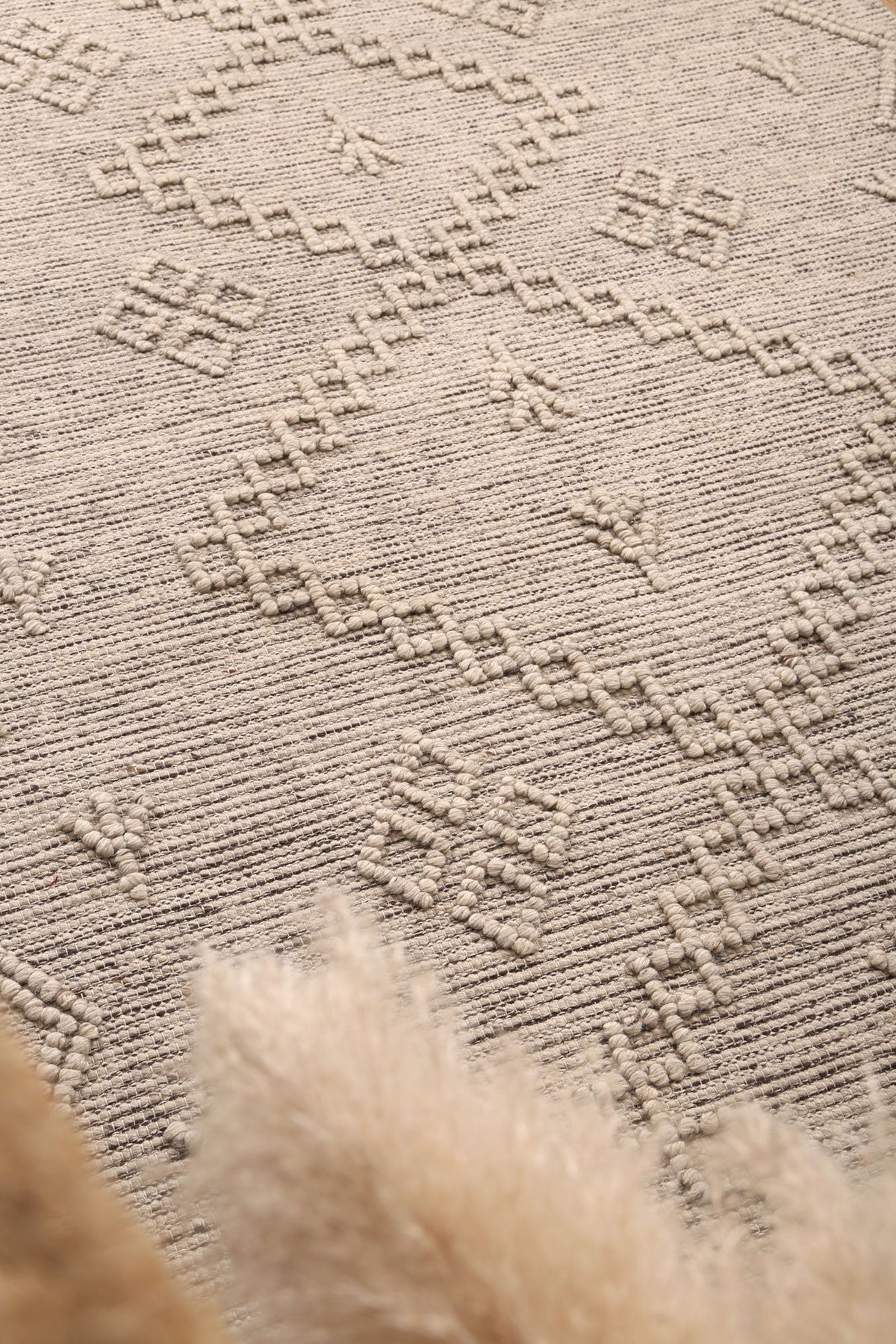 Eskandar Boho Tribal Taupe Wool Rug