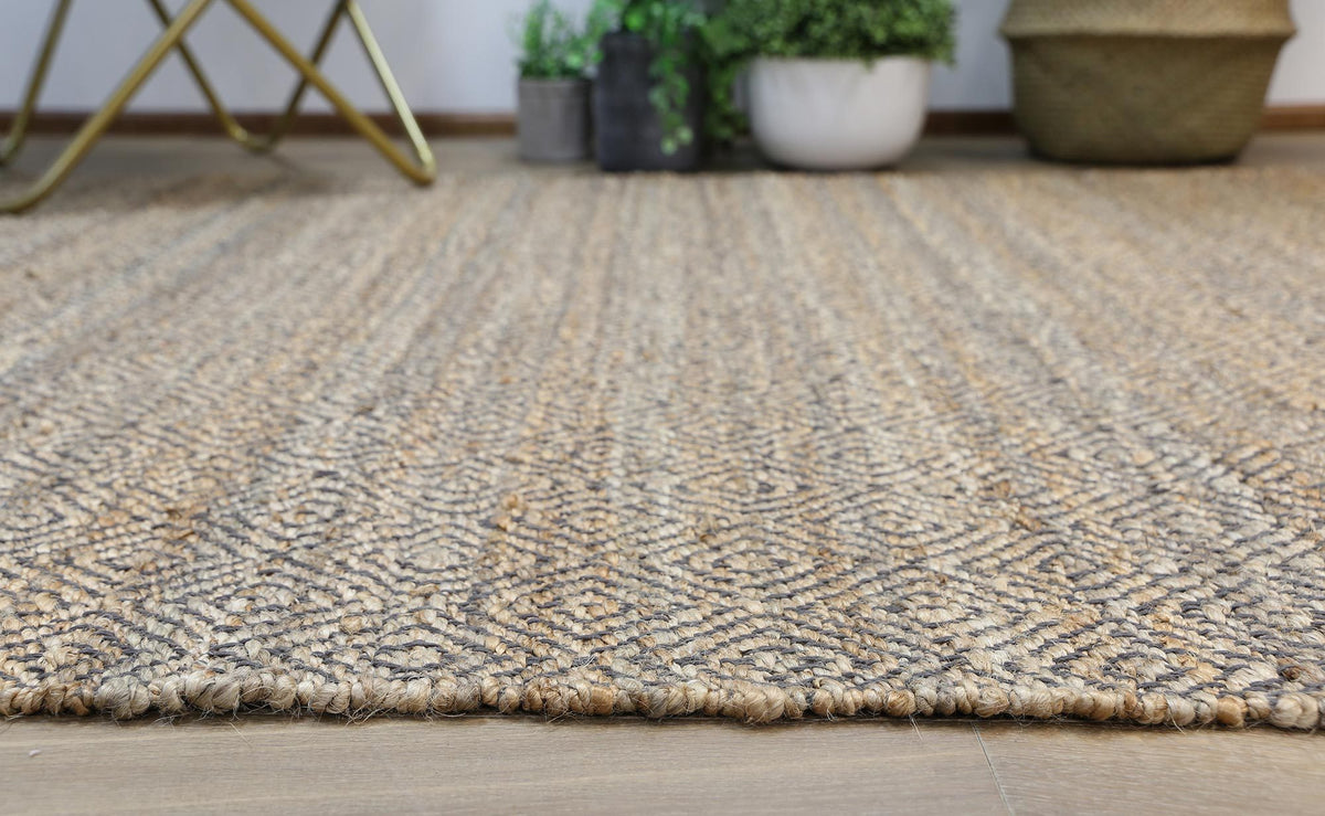 Oslo Grey Jute Diamonds Flat Weave Rug