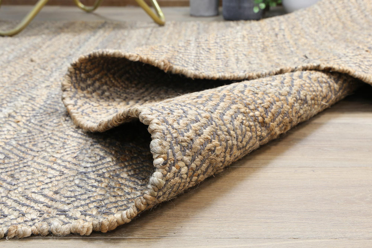 Oslo Grey Jute Diamonds Flat Weave Rug