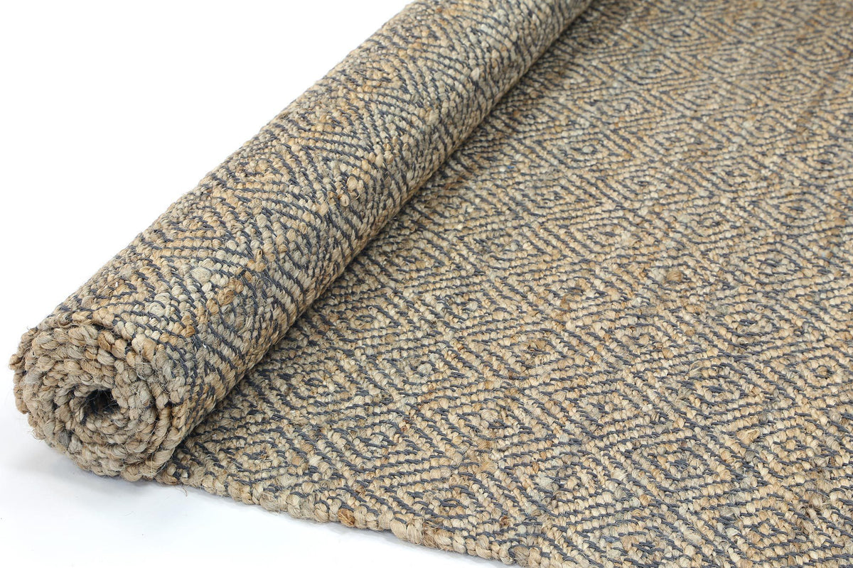 Oslo Grey Jute Diamonds Flat Weave Rug