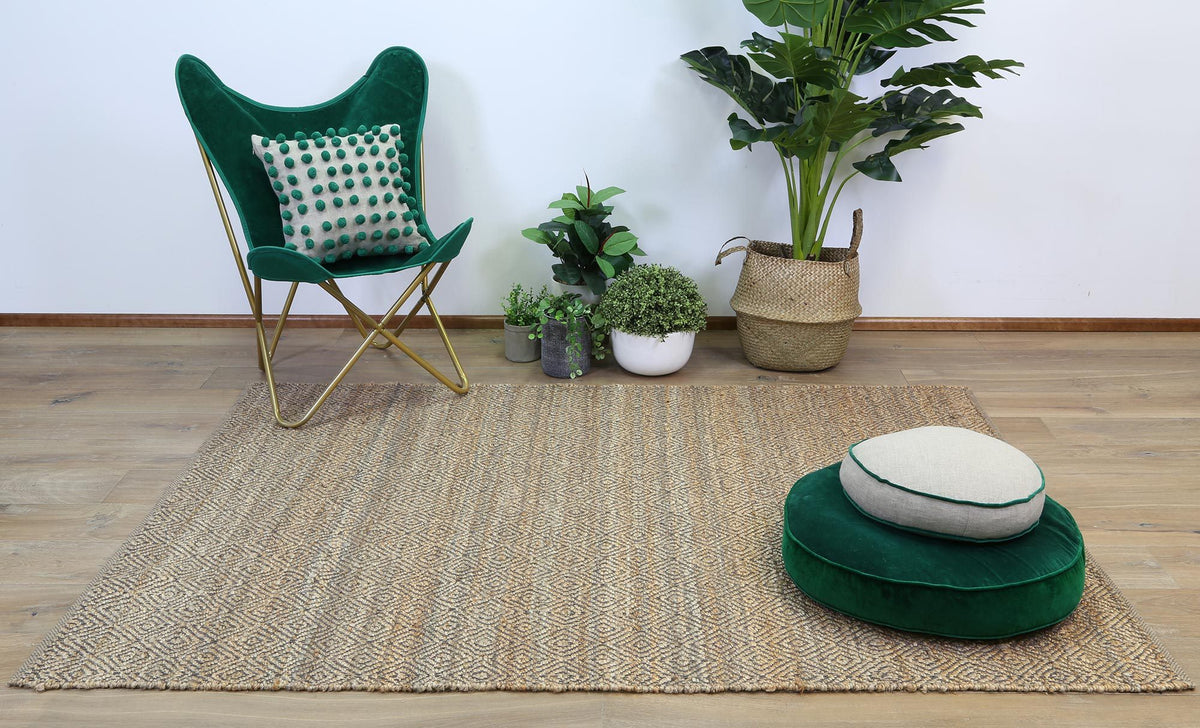 Oslo Grey Jute Diamonds Flat Weave Rug