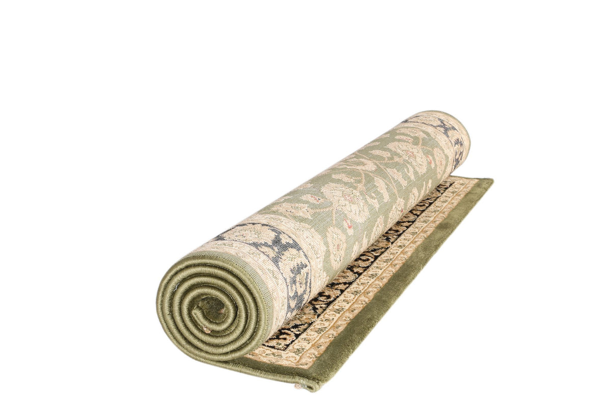 Ornate Green Traditional Bordered Ikat Rug