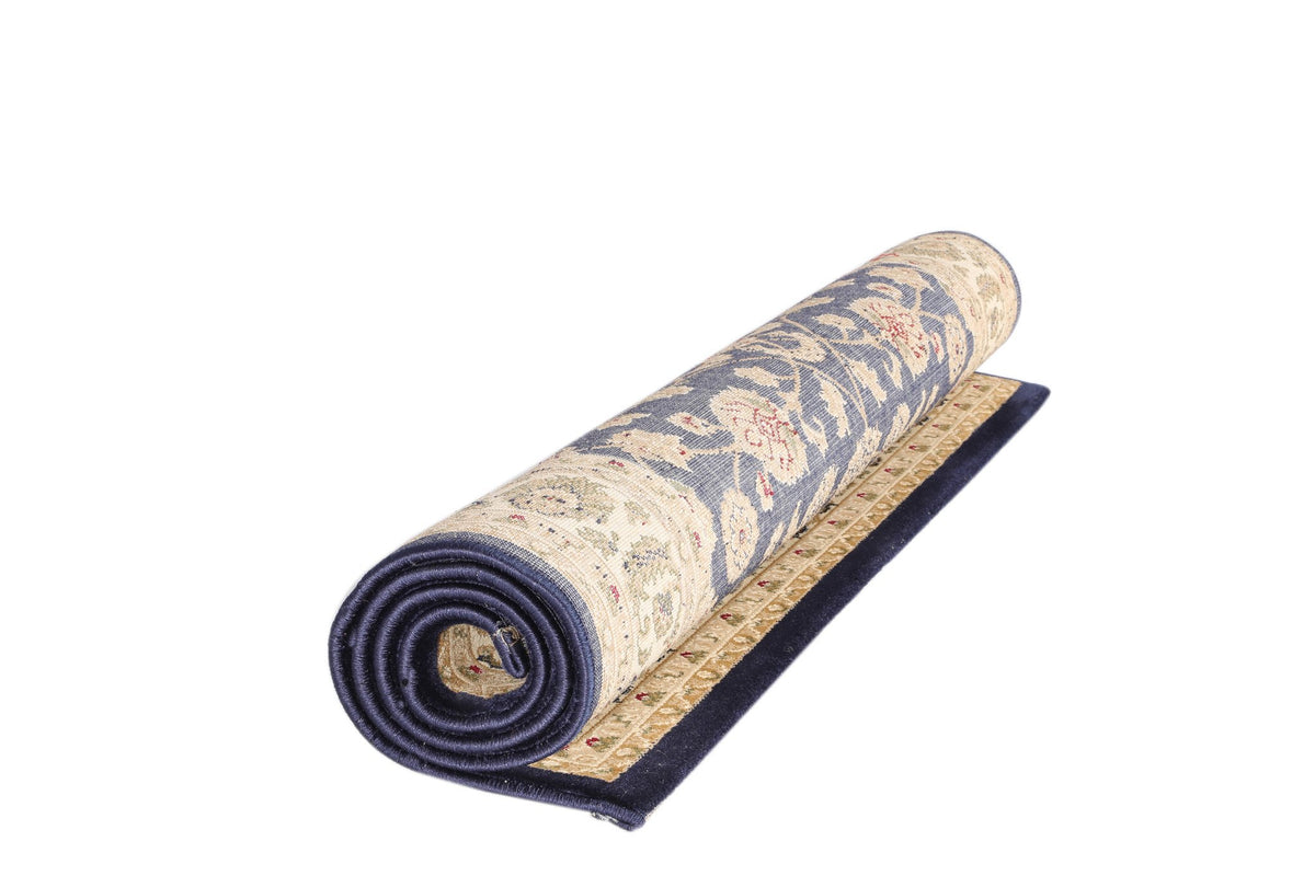 Ornate Navy Blue Traditional Bordered Ikat Rug
