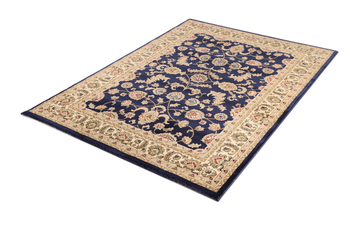 Ornate Navy Blue Traditional Bordered Ikat Rug