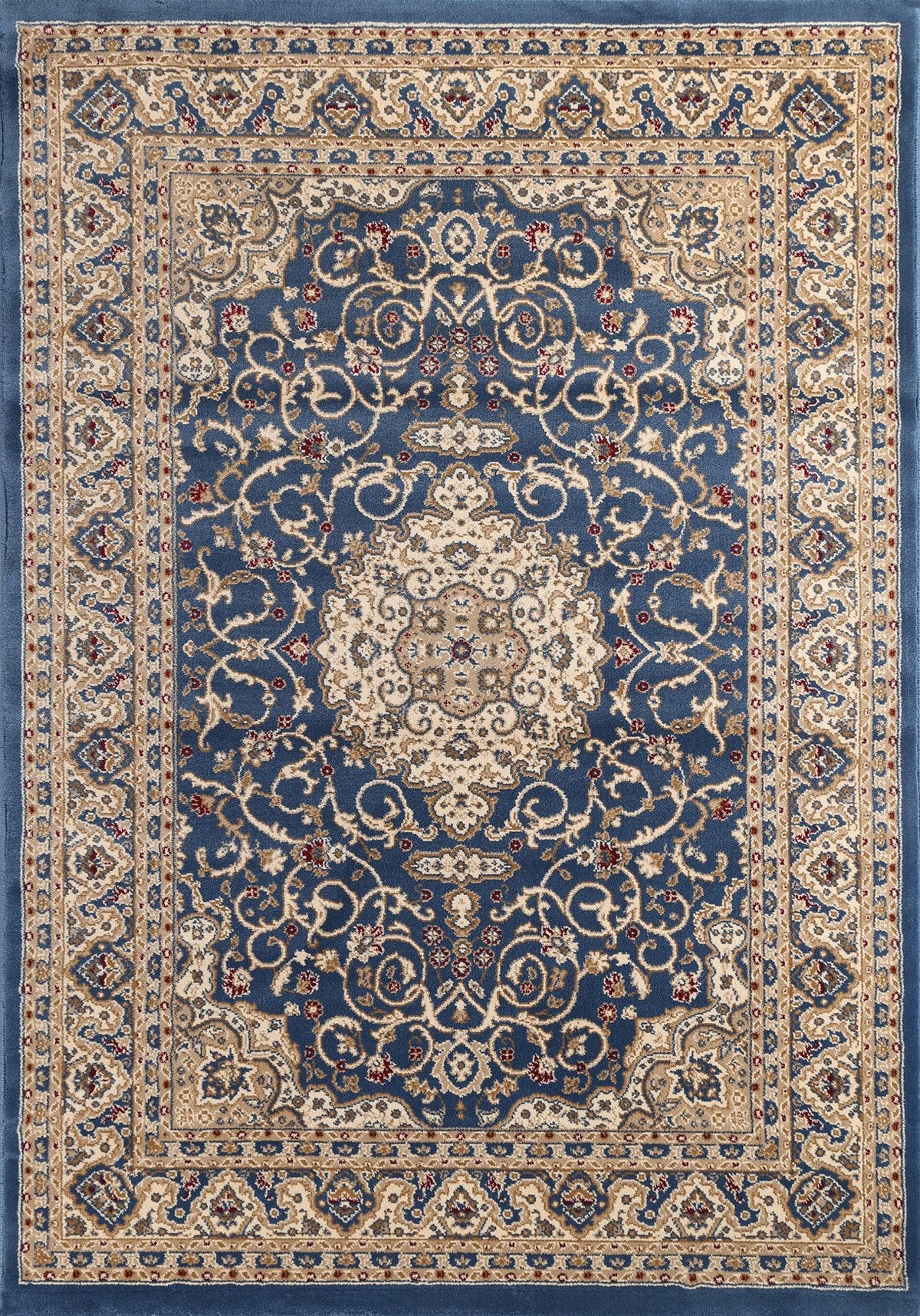 Ornate Blue Bordered Traditional Flowered Rug