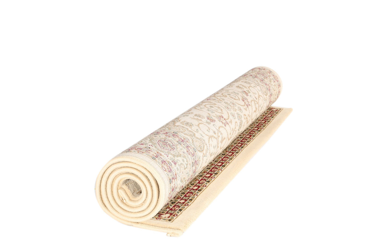 Ornate Cream Bordered Traditional Flowered Rug