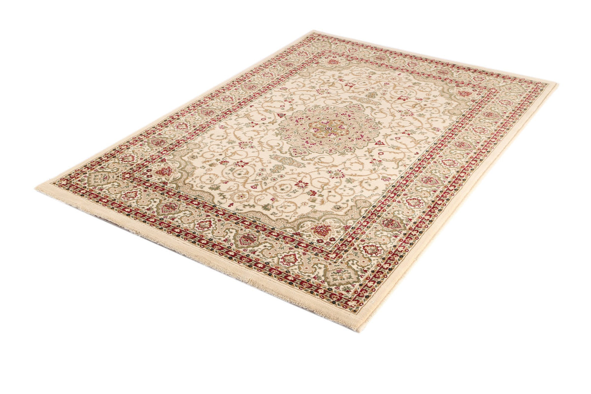 Ornate Cream Bordered Traditional Flowered Rug