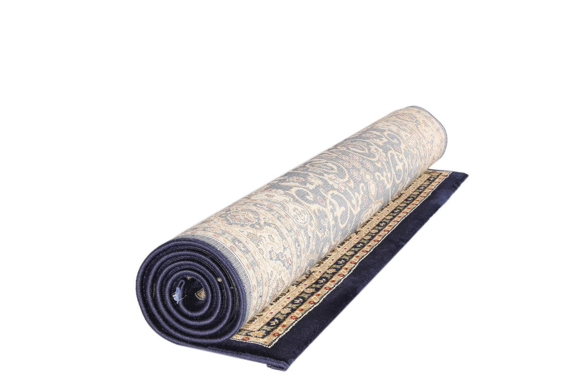 Ornate Navy Blue Bordered Traditional Flowered Rug