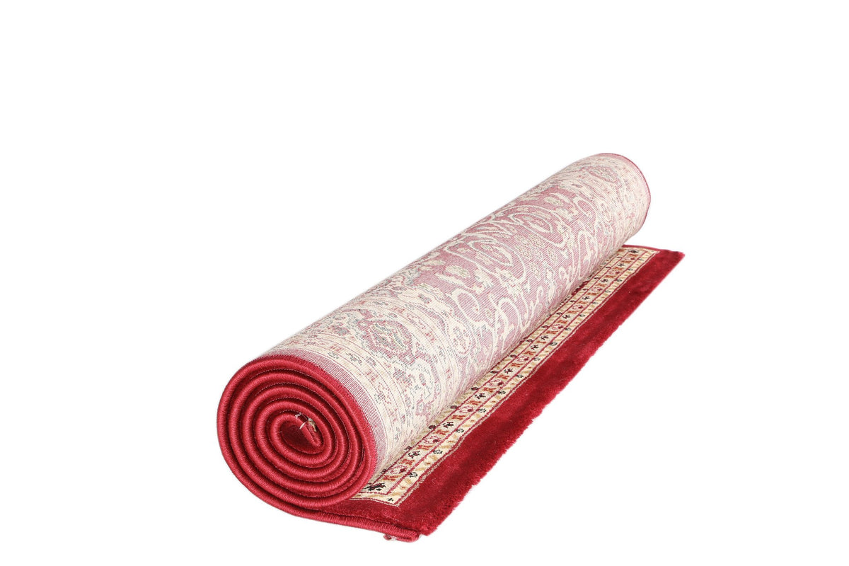 Ornate Red Bordered Traditional Flowered Rug