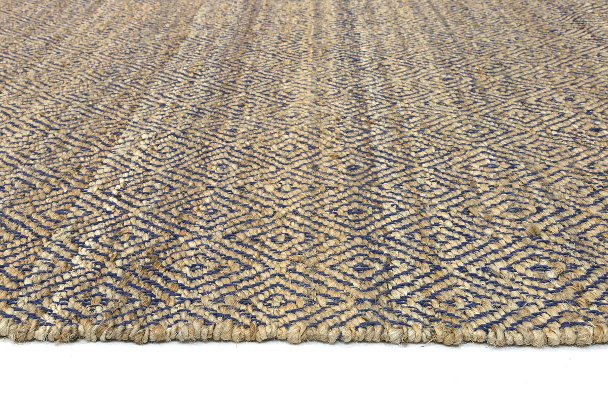Oslo Navy Jute Diamonds Flat Weave Rug