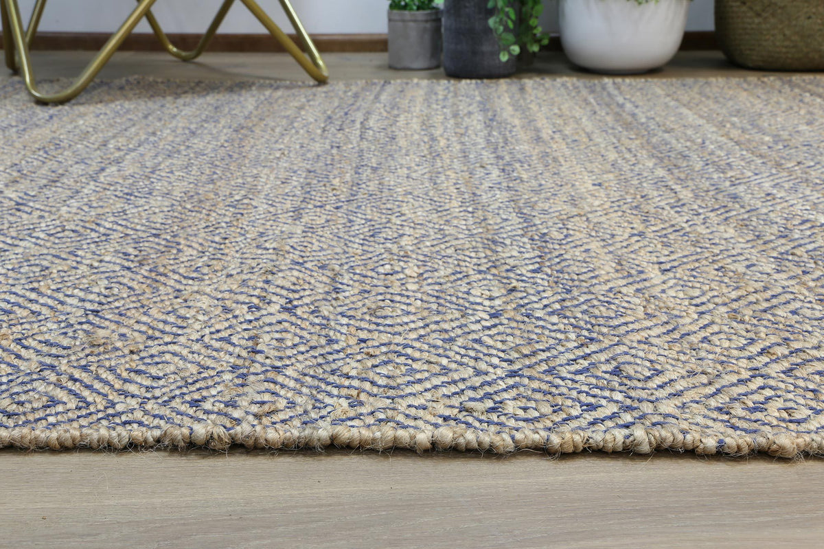 Oslo Navy Jute Diamonds Flat Weave Rug