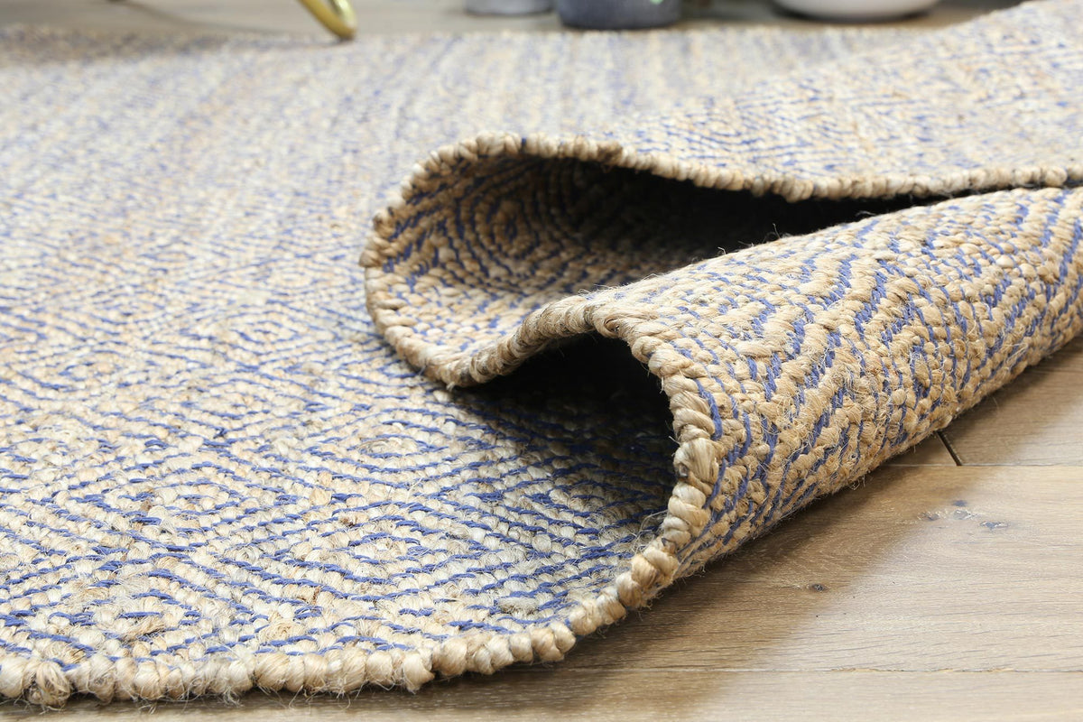 Oslo Navy Jute Diamonds Flat Weave Rug