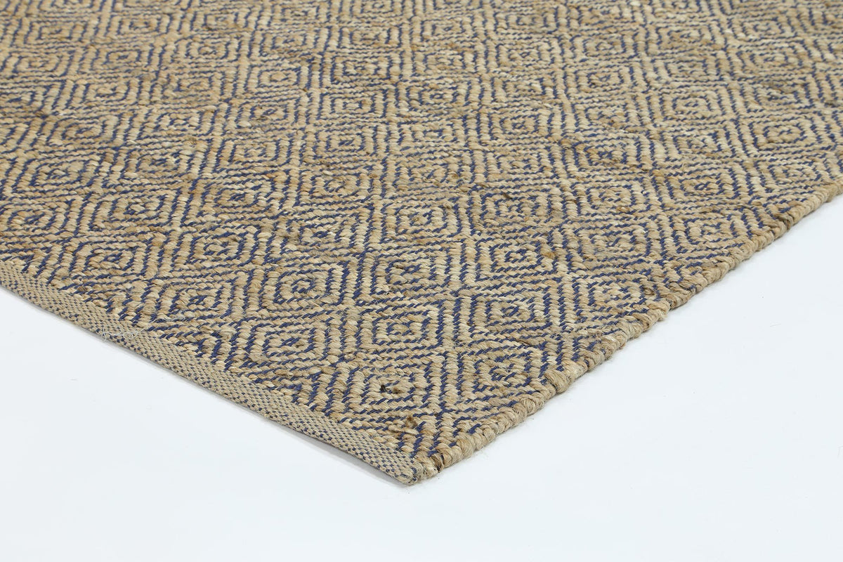 Oslo Navy Jute Diamonds Flat Weave Rug
