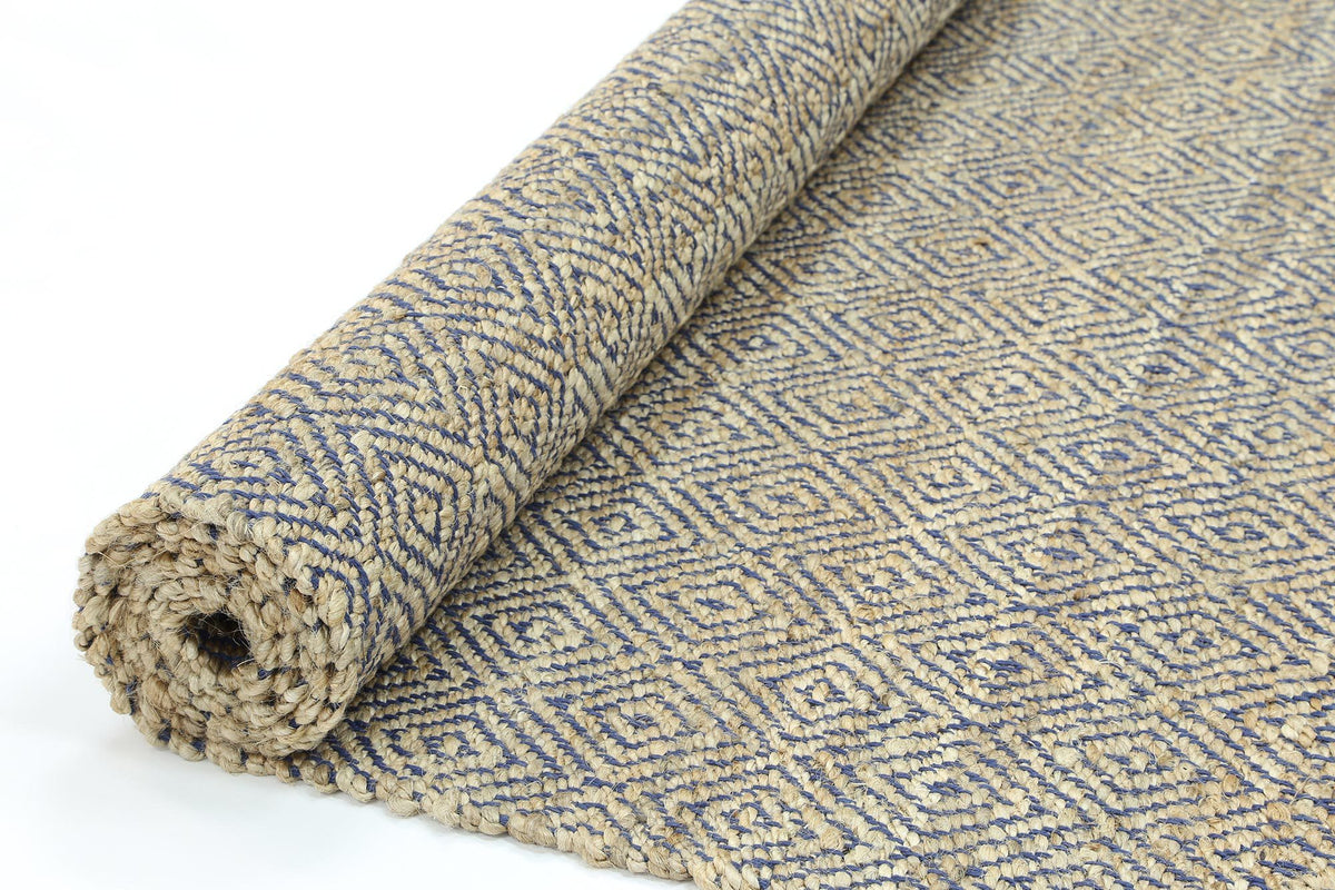 Oslo Navy Jute Diamonds Flat Weave Rug