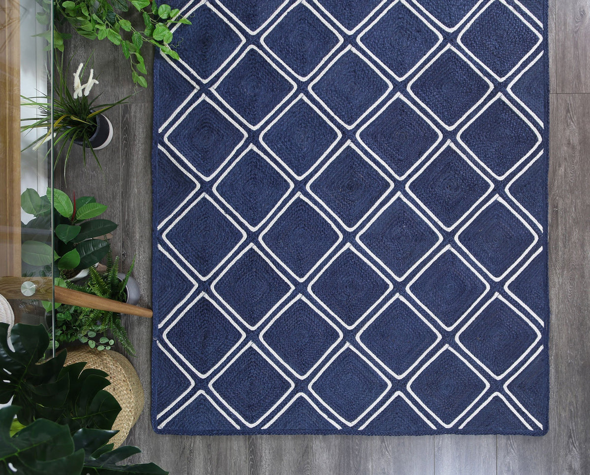 Artisan Navy Blue Natural Parquetry Rug